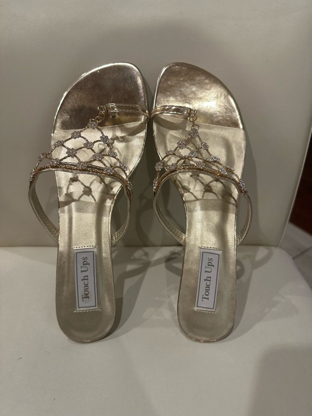 Touch Ups Metallic Gold Jeweled Slide Mules